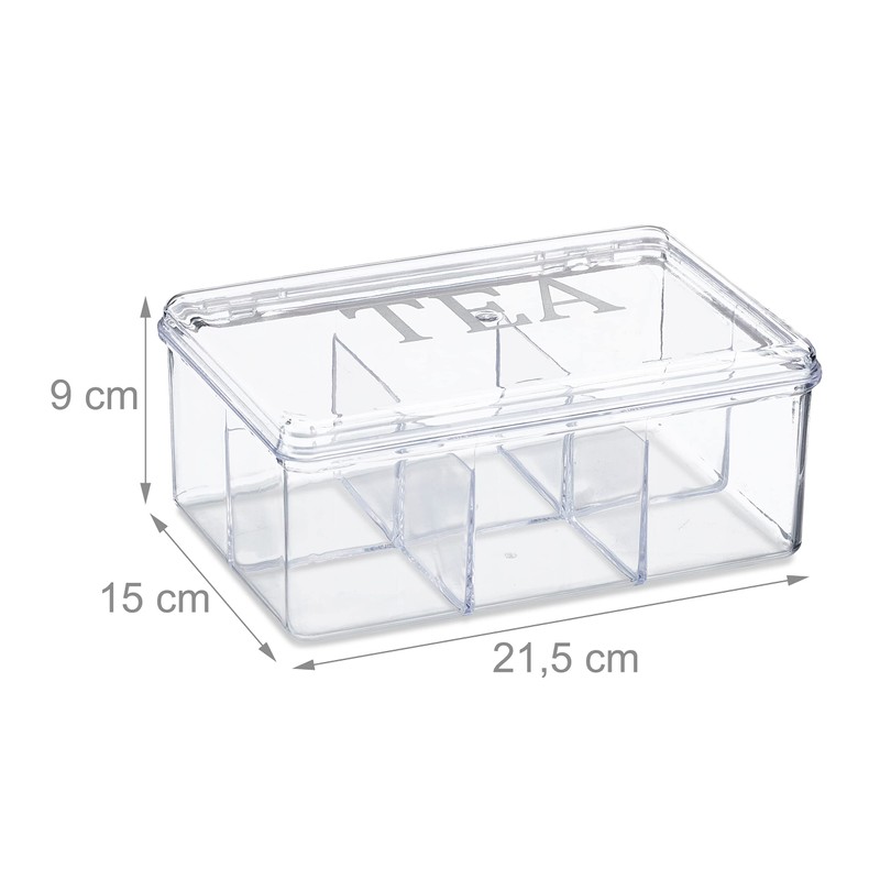Relaxdays Plastic Tea Box, 6 Compartments, Tea Box with Lid,