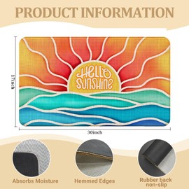 WARDOS Hello Sunshine Door Mat, Retro Coastal Ocean Beach Sunshine Doormat for Front Door Indoor Outdoor Entrance Porch, Summer Welcome Mat Outside, Retro Bath Mat, 17x30 Inches