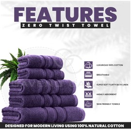 GC GAVENO CAVAILIA Zero Twist Extra Absorbent Bath Set, 100% Cotton Pack of 2 Hand Towels, 550 GSM Towels, Purple, 50 x 80 Cm