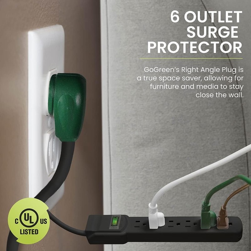 GoGreen Power Inc. (G-16106MSBK-2) 6 Outlet Surge Protector, 6FT Cord,
