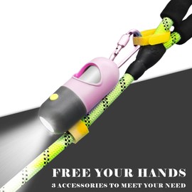 Dog Poop Bags Holder with LED Flashlight Doggie Poo Bag Dispenser for Leash Hands-free Pet Waste Bags Pouch with Rechargable Battery and USB cable (1 Holder 195 Bags, Pink)