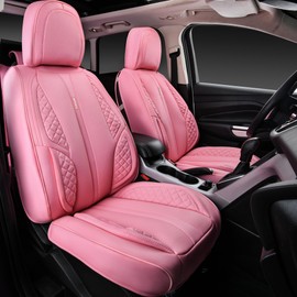 CAR PASS Nappa Pink PU Leather Car Seat Covers Full Set Cute for Women Waterproof Cushioned,Universal Fit for Sedan SUV Pick-up Truck,Automotive, Anti-Slip Front and Backseat Luxury Premium (Pink)