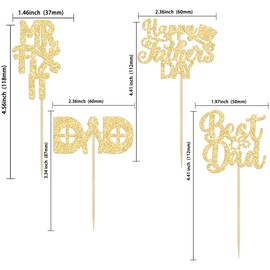 24 PCS Happy Father's Day Cupcake Toppers with Hat Tool Theme Gold Glitter Best Dad Cupcake Picks Dad Birthday Decorations for Fix It Theme Father's Day Dad Birthday Party Supply