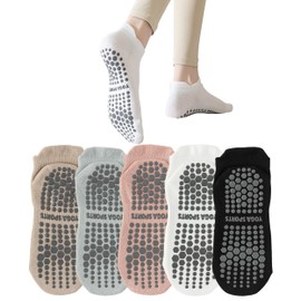 Yoga Pilates Non Slip Socks with Grips for Women (5 Pairs) Non Skid Grippy Socks for Yoga Pilates Barre Home