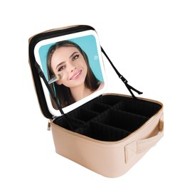 Simply Southern Creme Leather Makeup Travel Case With LED Mirror Light