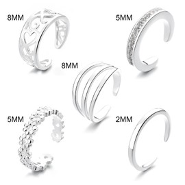 5PCS Silver Rings for Women, Toe Rings for Women, Adjustable Toe Rings, Simple Sterling Silver Toe Ring, Lightweight Open Adjustable Women's Toe Rings
