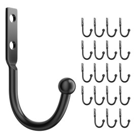 jockcaras Black Wall Hooks for Towel Storage: Holds up to 45 LBS, Larger Size for Bags, Coats, and Keys, Includes Extra Screws, Ideal for Bathroom, Kitchen, Bedroom (20 Pack)
