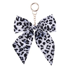 Black And White Leopard Keychain Cute Bow Keychain Charm for Bag Purse Backpack Accessories Charms for Tote Bag Handbag Keyring Fabric Bowknot Key Chain Leopard Print Key Chain White Bow Bag Charm