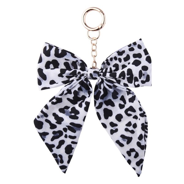 Black And White Leopard Keychain Cute Bow Keychain Charm for