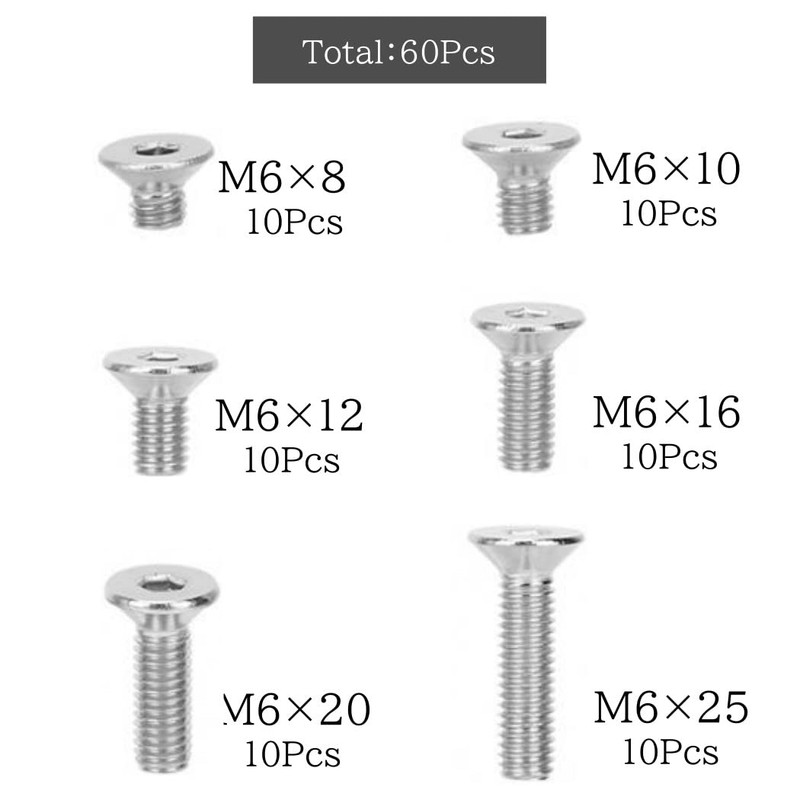 XSAJU Hex Socket Head Bolt m6 Flat Head Bolt, Countersunk
