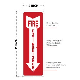 Fire Extinguisher Decal Self Adhesive Sticker 4x12" 4 Mil Vinyl SignIndoor & Outdoor Use UV Protected & Waterproof Sleek (3 Pack)