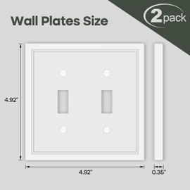 Double Toggle Light Switch Cover Plate White Classic Decorative Light Switch Plates Cover 2 Gang Wall Plate Switch Cover, 2 Pack