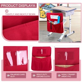 12 Pcs Large Chair Pockets for Classrooms, 20" H x 17.3" W Chair Pockets Chairback Pocket Chair Back Classroom Organizer with Name Tag for Seat School Kindergarten Student Classroom (Red)