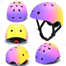 Comforhous Color Gradient Kids Bike Helmet and Pads Adjustable Helmet for Kids Protective Gear Set with Elbow Knee Pads Wrist Guards for Cycling Bicycle