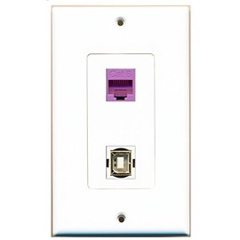 RiteAV 1 Port Cat6 Ethernet Purple 1 Port USB B-B Wall Plate Oversized Jumbo MIDI