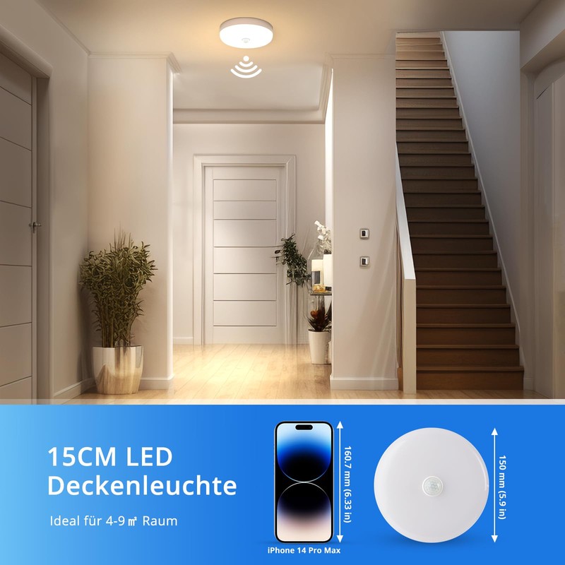 Combuh LED Ceiling Light with Motion Sensor Indoor Round Ceiling