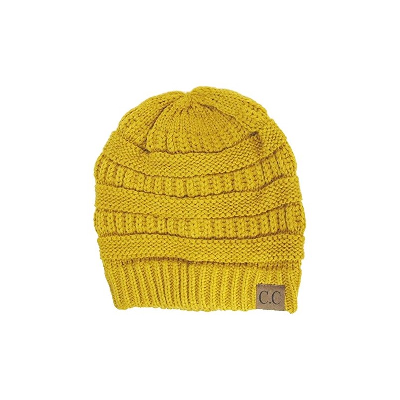 Black Thick Slouchy Knit Oversized Beanie Cap Hat,One Size,Mustard