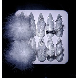 White Christmas cozy nails - O / 화이트크리스마스 포근 네일 - O