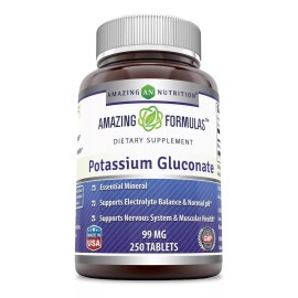Amazing Formulas Potassium Gluconate 99mg 250 Tabletas Sabor Sin sabor
