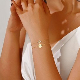 JUTOLOKA Gold Initial Bracelets for Women | Cubic Zirconia Clover Bracelet,Friend Gifts, Sister Gift,Best Friend Birthday Gifts for Woman, Bestie Bracelets, Christmas Stocking Stuffers for Women (E)