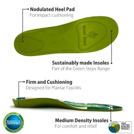 Green Steps Eco PF Insole | Plant Based Arch Support Insole for Plantar Fasciitis and Heel Pain (XS (UK 3-4.5))