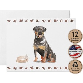 Twigs Paper - Rottweiler Dog Note Cards - Set of 12 Blank Cards (5.5 x 4.25 Inch) with 12 Envelopes - 100% EcoFriendly Stationery - Made In USA