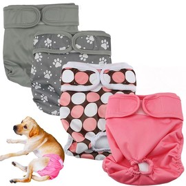 Jasinber Set de 4 Pañales de Perro Femenina Lavables, Envoltura de Cachorro Reutilizable para Perro Hembra (4 Colors -02, S)