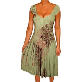 Funfash Women's Plus Size Empire Waist Dress A Line Pleated Floral Flowy Dresses for Women Wedding Guest Dress, for Casual Semi or Formal Occasions