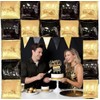 Aahanic 25PCS Black and Gold Square Foil Balloons Wall Backdrop