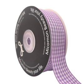 Micomon Purple and White Woven Edge Plaid Ribbon 100% Polyester Gingham Ribbon 25 Yards Each Roll (1",Purple)