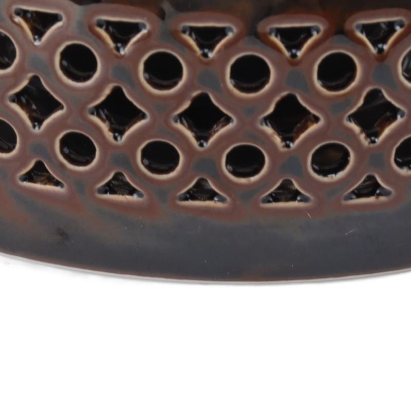 Bronze Brown Tea Light Teapot Warmer Hollow Concave Looking Ceramic