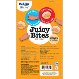 INABA Juicy Bites Grain-Free, Soft, Moist, Chewy Cat Treats with Vitamin E and Green Tea Extract, 0.4 Ounces per Pouch, 3 Pouches Total, Fish and Clam Flavor