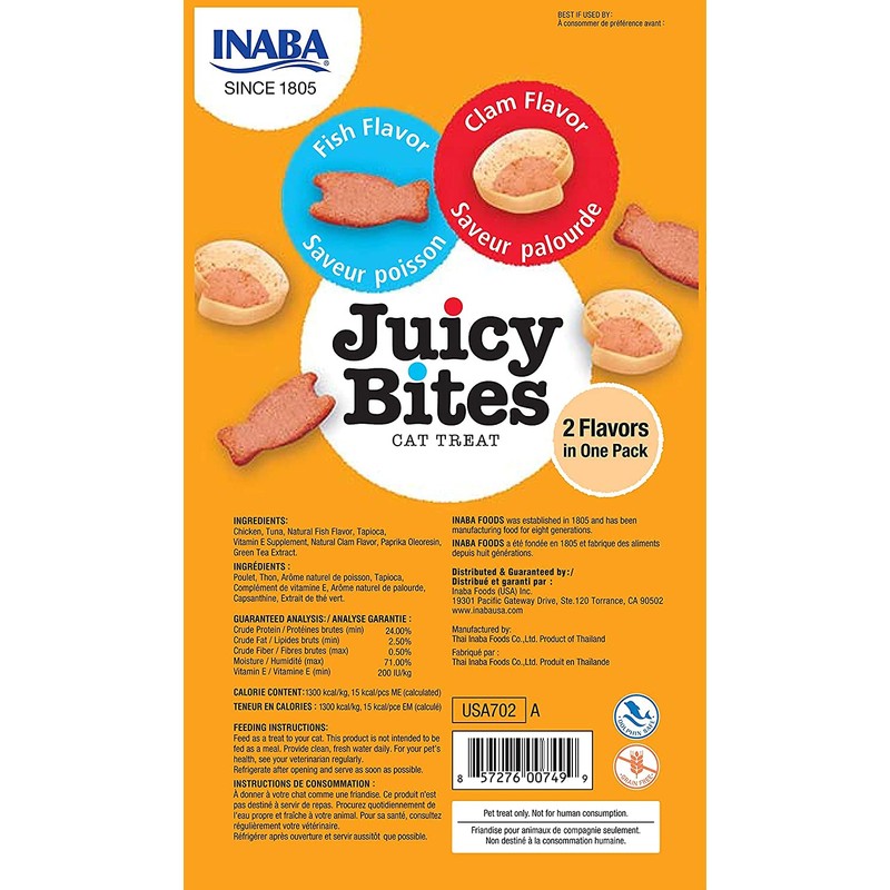 INABA Juicy Bites Grain-Free, Soft, Moist, Chewy Cat Treats with