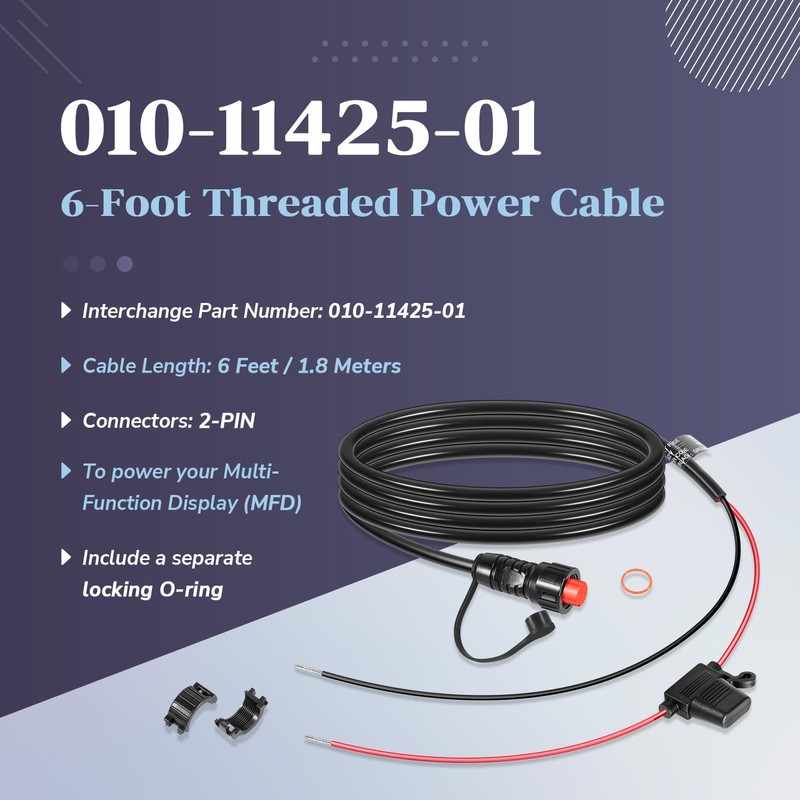 010-11425-01 Threaded Power Cable 6ft./1.8m - fit for Garmin GLS,