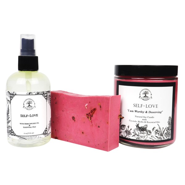 Self-Love Set with Soy Candle, Body Spray & Soap | Handmade with Herbs & Essential Oils | Acceptance, Self-Worth, & Forgiveness | Wiccan, Pagan, Yoga & Magick