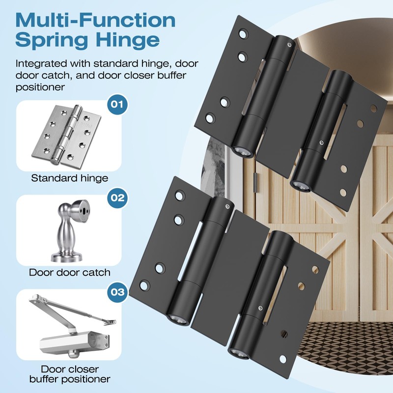 Ranbo 3 Inch Heavy-Duty 304 Stainless Steel Double Spring Hinge,
