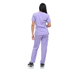 Flex Core New York Scrub Set Top and Pants with 4 Pockets Stretch Fabric Lightweight Nurse Uniform Set for Home Attendant (Lavender, Medium)