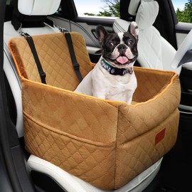HEGGCOOE Dog Car Seat for Small Medium Dogs, Memory Foam Dog Booster Seats with Thick Cushion for Dogs Under 35lbs, Detachable Washable Pet Car Seat Travel Bed with Storage Pockets,2 Safety Belt