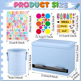 Mifoci 8 Pcs Pencil Dispenser Kit for Classroom Stainless Steel Straw Dispenser for Pencils Metal Pen Holder Letter Sticker Bulk Teachers Classroom Supplies Storage(Light Blue)