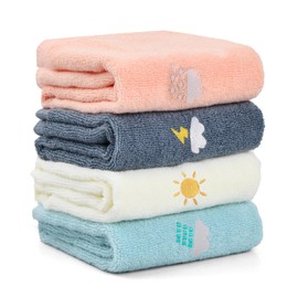 Dewocke 4PCS Children's Facial Towel, Kids Washcloth Towels, Cotton Kids Face Towels, Cute Hand Towel Set, Embroidered Children Towels, Children Wash Cloths for Hand Face Shower, 25 x 50 CM
