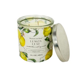 CORE HOME 14.1oz Lemon Leaf Scented Candle - Soy Blend, 3-Wick Glass Jar with Metal Lid, Long-Lasting Home Fragrance for Relaxation, Fresh Citrus Aroma