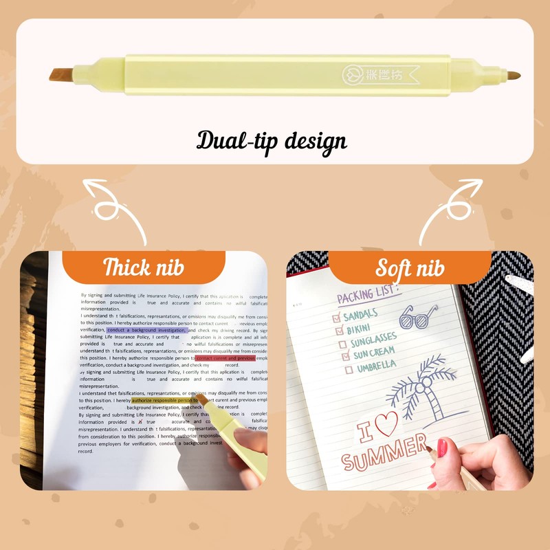 Ysimple Highlighters Pens, 12 pcs Double Ended Aesthetic Pastel Highlighter，Mild
