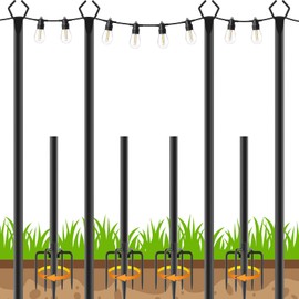 4 Pack 10 FT String Light Poles,Metal with Fork Lights Poles for Outdoor String Light, Rustproof Heavy Duty for Outside Garden,Patio,Wedding,Backyard,Deck,Party