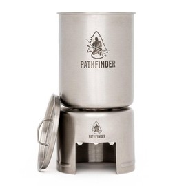The Pathfinder School Stainless Steel 32oz Water Bottle, Cup with Bat Wing Handles, and Stove Set