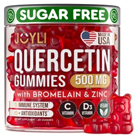 JOYLI Quercetin Gummies - Quercetin with Bromelain Zinc Vitamin C & Vitamin D3 - Quercetin Supplement 500MG for Immune System & Allergy - Quercetin for Kids and Adults - 60 Quercetin Chewable