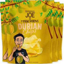 Mark Wiens Durian Chips Thai Snack - Asian Mornthong Fruit Snack Gluten free Vegan Healthy Dehydrated Durian Fruit, Veggie Snack Crispy Fruit Dry Fruit Made from 100% Real Durian, Pack of 4 x 1.65 oz.
