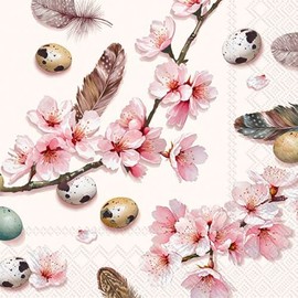 IHR Ideal Home Range Pack of 20 Disposable Party Napkins 3 Ply 6.5" x 6.5" Beautiful Sakura (Cream)