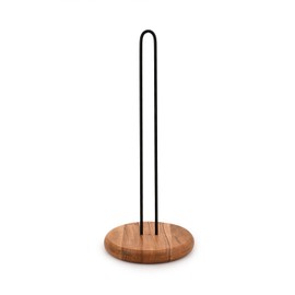 Mahasu Paper Towel Holders Iron & Acacia Wood Countertop Roll Stand with Anti-Skid Wooden Base for Farmhouse Kitchen (6" X 6" X 14")