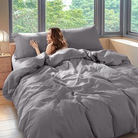 Shilucheng 100% Linen California King Duvet Cover Set, Luxury Pure Natural French Flax Linen Duvet Cover with Zipper Closure & Corner Ties, Cooling Breathable Comforter Cover 3 Piece (Dark Gray)