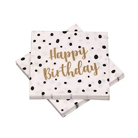 20 Napkins 'Happy Birthday' Dots 33 x 33 cm Black Gold for Birthday